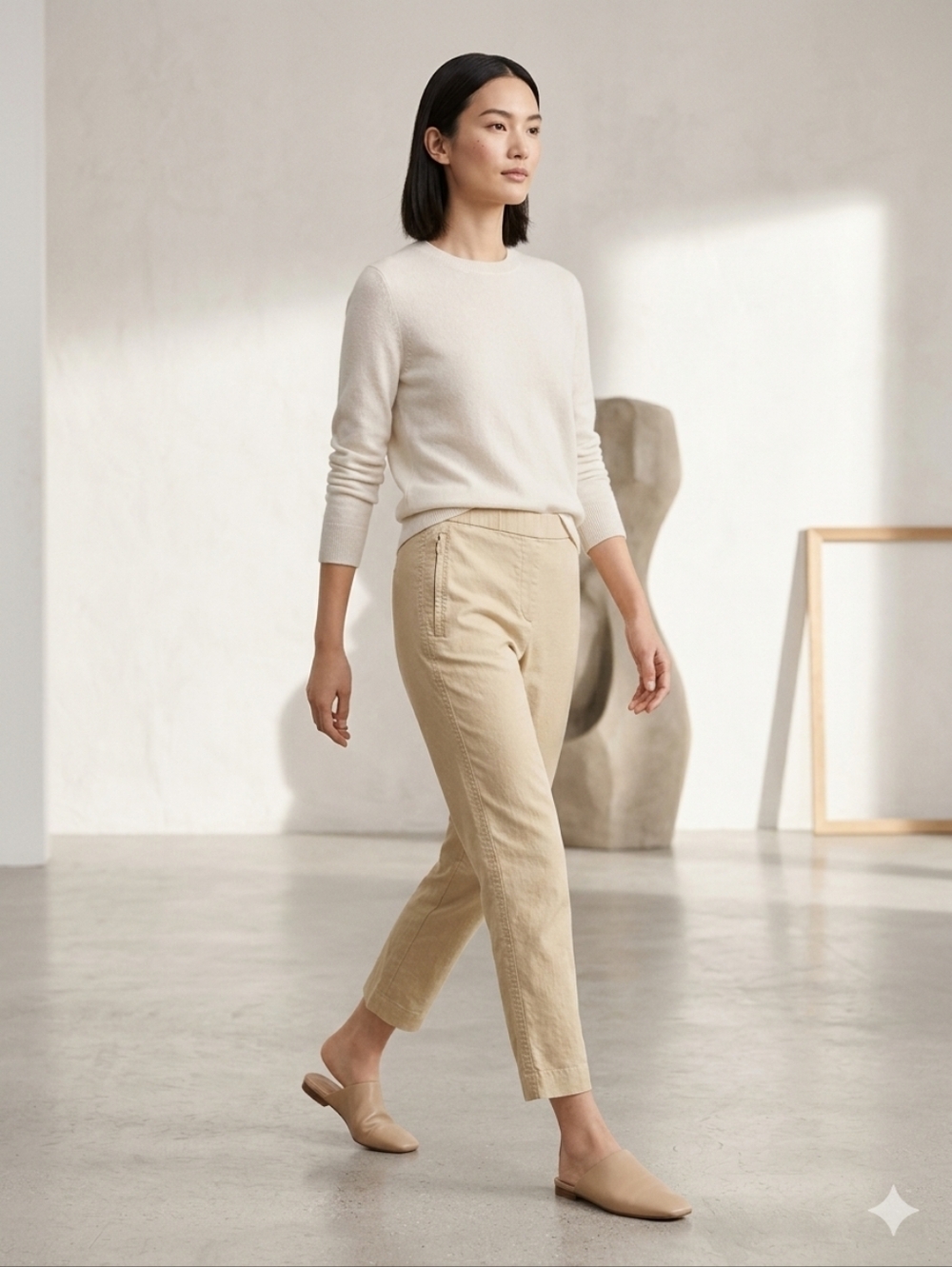 Theory Basic Pull On Pant Linen Blend Neutral Beige